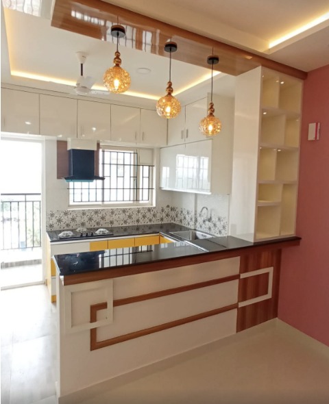 Kitchen partition counter with pendant lights, Trivandrum