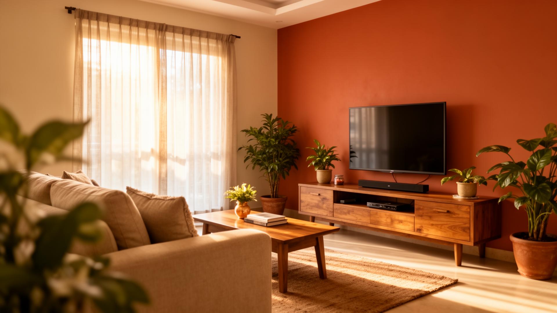 Modern budget-friendly living room interior in Trivandrum by K Town Interiors